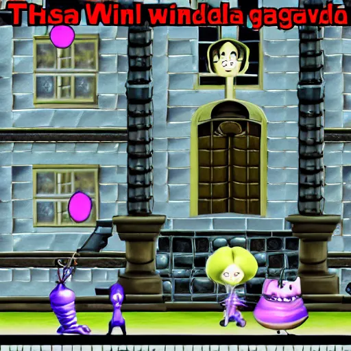 Prompt: the addams family with swords, all winking, Nintendo 64 Screenshot