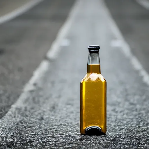 Image similar to symmetrical photo of bottle standing on asphalte