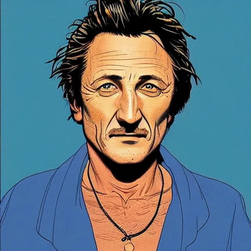 Image similar to “ sean penn retro minimalist portrait by jean giraud, moebius, sharp, smooth face, comic, 8 k ”