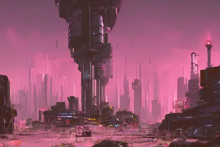 Image similar to cyberpunk landscape, by Simon Stålenhag