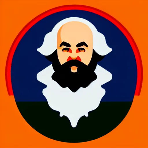 Image similar to karl marx wizard pondering his orb, discord emoji, 2 d, flat, coherent, orthographic, transparent background, svg