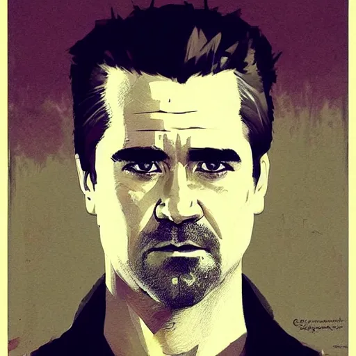 Image similar to “Portrait of Colin Farrell by Greg Rutkowski, young, attractive, highly detailed portrait, scifi, digital painting, artstation, concept art, smooth, sharp foccus ilustration, Artstation HQ”