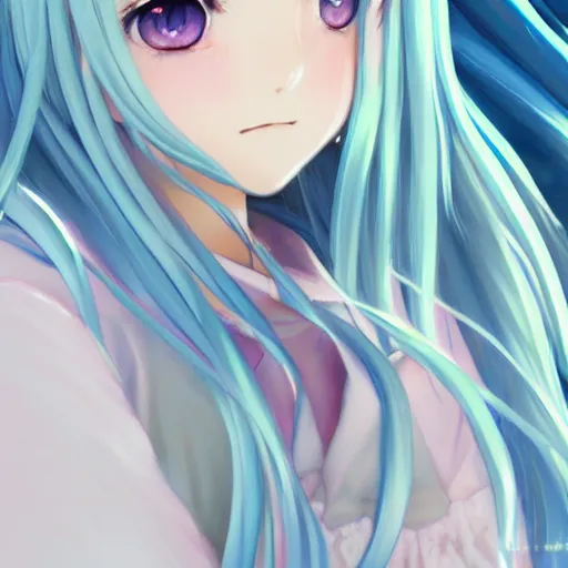 Prompt: closeup portrait of a very beautiful anime girl, pastel art, macro, long braided curly white hair, sky blue eyes, full round face, short smile, casual clothes, winter setting, cinematic lightning, medium shot, mid-shot, highly detailed, trending on Artstation, Unreal Engine 4k, cinematic wallpaper by Stanley Artgerm Lau, WLOP, Rossdraws, James Jean, Andrei Riabovitchev, Marc Simonetti, and Sakimichan