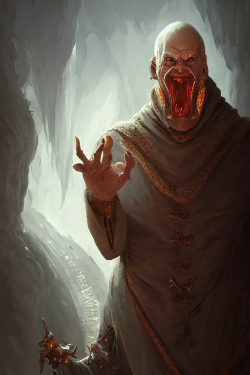 Image similar to human priest with a dragon face, highly detailed, d & d, fantasy, highly detailed, digital painting, trending on artstation, concept art, sharp focus, illustration, global illumination, shaded, art by artgerm and greg rutkowski and fuji choko and viktoria gavrilenko and hoang lap