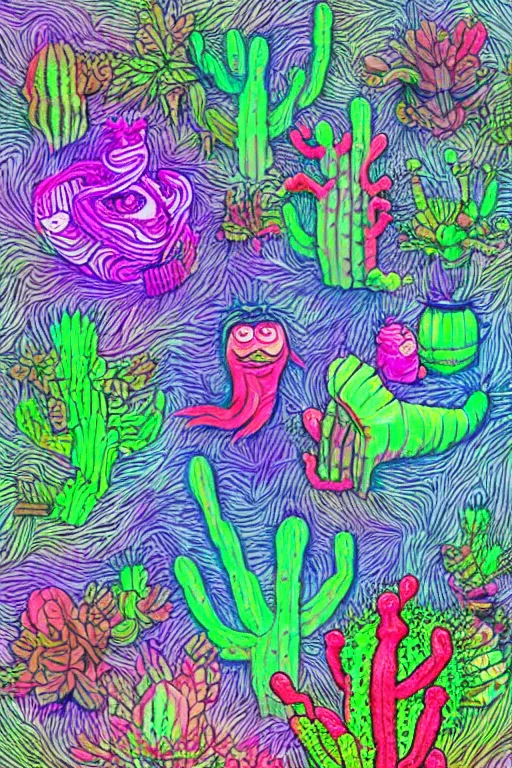 Image similar to creature sushi roots cactus elemental flush of force nature micro world fluo light deepdream