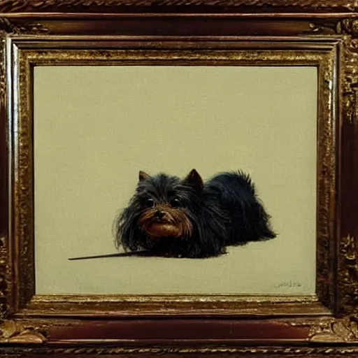 Image similar to Yorkie dog, extremely detailed masterpiece, illustration, by Michael Sowa,