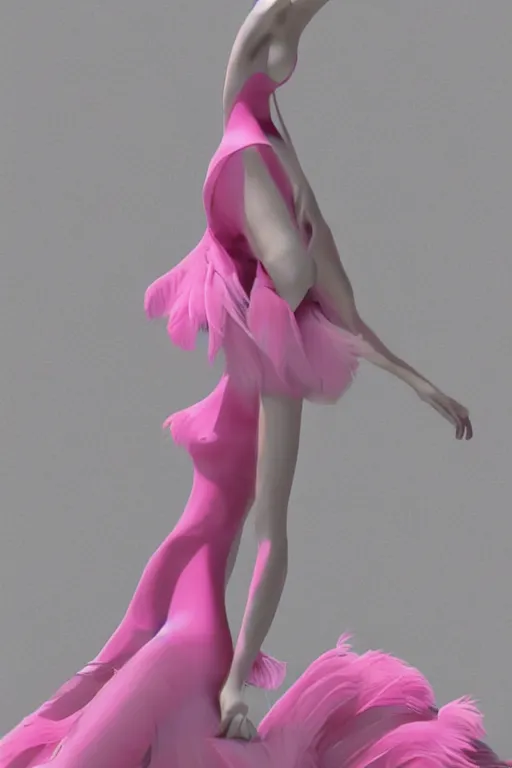 Image similar to a woman in a pink dress and pink shoes, a haute couture marble sculpture by alexander mcqueen, cg society contest winner, vorticism, daz 3 d, made of feathers, feminine