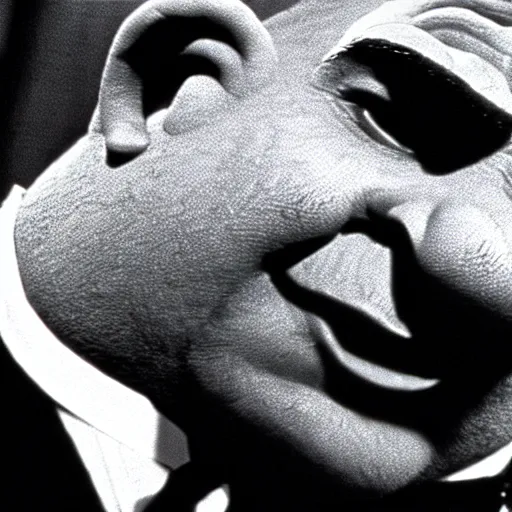 Image similar to shrek as michael in the godfather, realistic photo, 1 9 8 0, old movie, film grain, 1 6 mm, spectacular