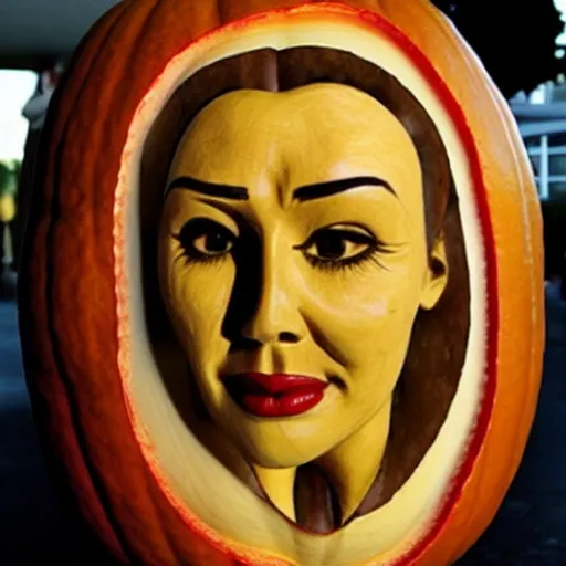 Image similar to gourd carved to look like the face of amber heard