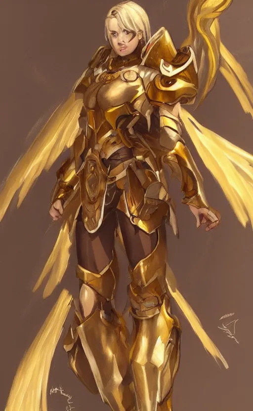 Image similar to Concept art, angel knight girl in golden and cooper armor, artstation trending, highly detailded