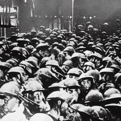 Image similar to silent film image of riot in amazon warehouse