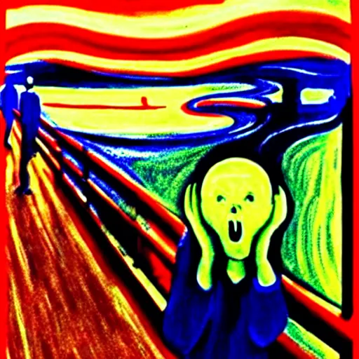 Image similar to a funky movie adaptation of the scream of munch by walt disney. elegant, cartoony