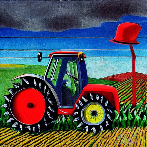 Prompt: agricultural machinery taking over the world, machine revolution, art by alex jay brady