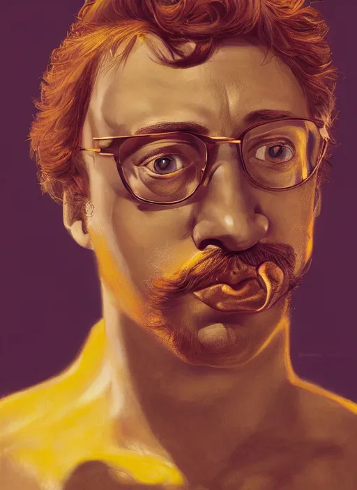 Prompt: Sam Hyde in gold suit, sigma male, accurately portrayed, portrait art by Salvador Dali, highly detailed, digital painting, concept art, illustration, dim lighting with twilight rays of sunlight, trending on artstation, very detailed, smooth, sharp focus, octane render, close up