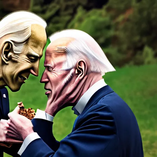 Prompt: portrait of nosferatu feeding whispering into joe biden's ear, correct faces, uhd hyperdetailed photo by annie leibowitz 5 0 mm lens