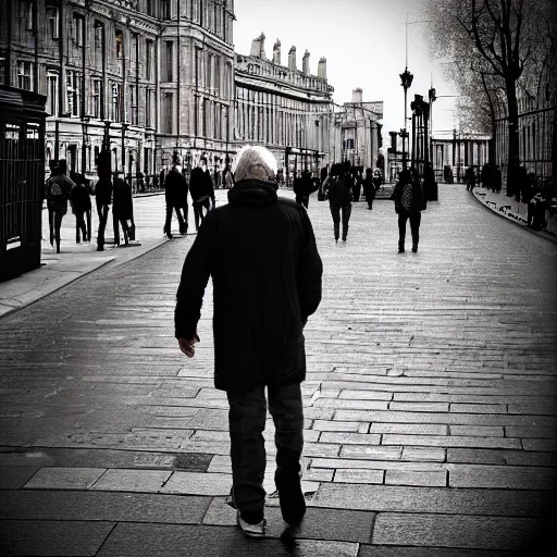 Image similar to a middle aged man explores london, digital art
