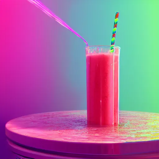 Image similar to cherry limeade smoothie drip, intricate complexity, surreal horror, inverted neon rainbow drip paint, trending on art station, photoreal, 8 k, octane render by greg rutkowski, rafał olbinsk and salvador dali