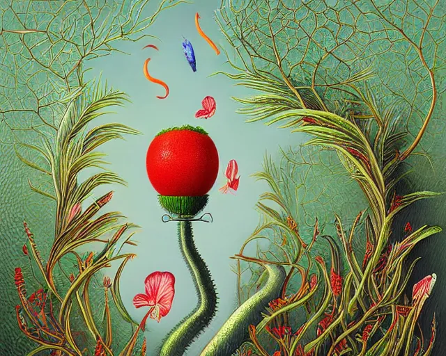 Image similar to intricately detailed a journey inside the physiology of plants, an ultrafine detailed painting by rafal olbinski, behance contest winner, pop surrealism, detailed painting, very detailed, minimalist, skeuomorphic, airbrush art