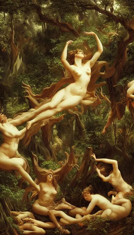 Prompt: a storm vortex made of many demonic eyes and teeth over a forest, by guillaume seignac