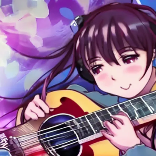 Image similar to a music cover of a cute anime girl playing guitar