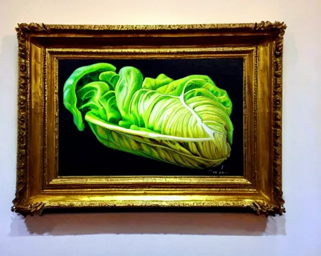 Image similar to a salvador dali painting of a head of lettuce