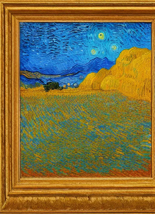 Image similar to high detailed oil painting of sunrise in the desert painted by vincent van gogh