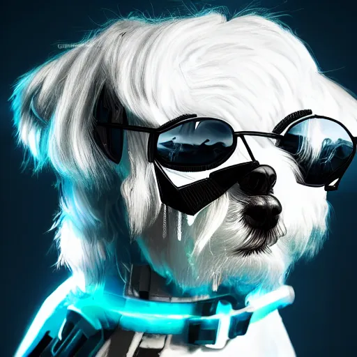 Prompt: a cyberpunk maltese dog