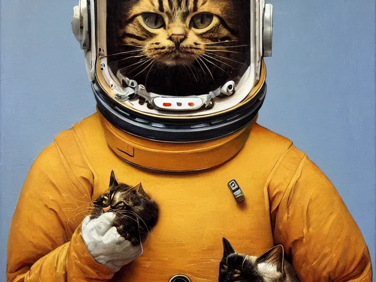 Prompt: an oil painting profile of a cat in a spacesuit, symetrical and detailed with science fiction theme by beksinski carl spitzweg and tuomas korpi. baroque elements, full-length view. baroque element. intricate artwork by caravaggio. Trending on artstation. 8k