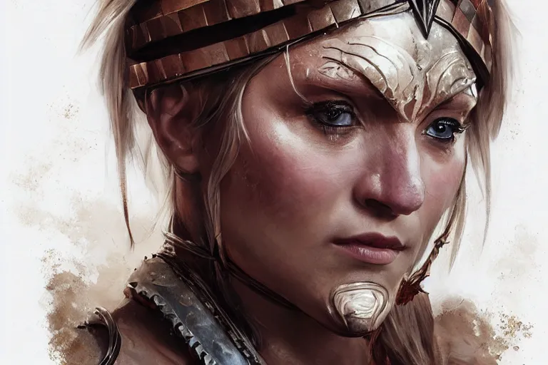 Prompt: A portrait of a Olivia Taylor Dudley as a barbarian from Conan the Barbarian by Ruan Jia and Mandy Jurgens and Artgerm and william-adolphe bouguerea, highly detailed, trending on artstation, award winning, H 768