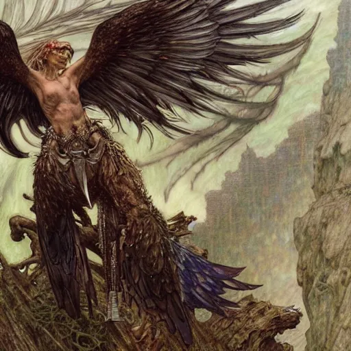 Prompt: giant eagle eating a flying harpy with huge eagle wings being eaten by giant eagle, d & d, fantasy, luis royo, magali villeneuve, donato giancola, wlop, krenz cushart, hans zatka, klimt, alphonse mucha