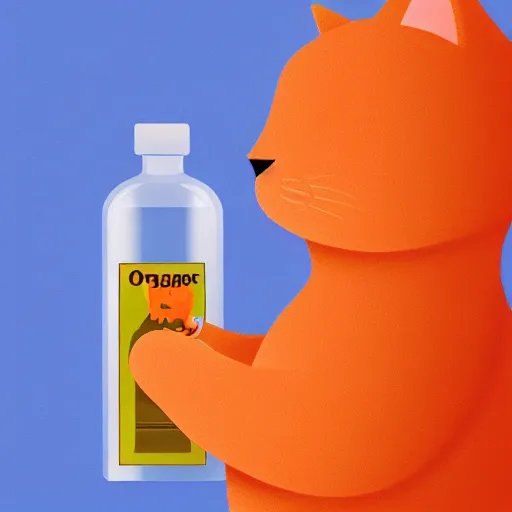 Image similar to a cat standing next to a bottle of medicine. orange cat. animal. digital art. artstation. illustration. wide image.