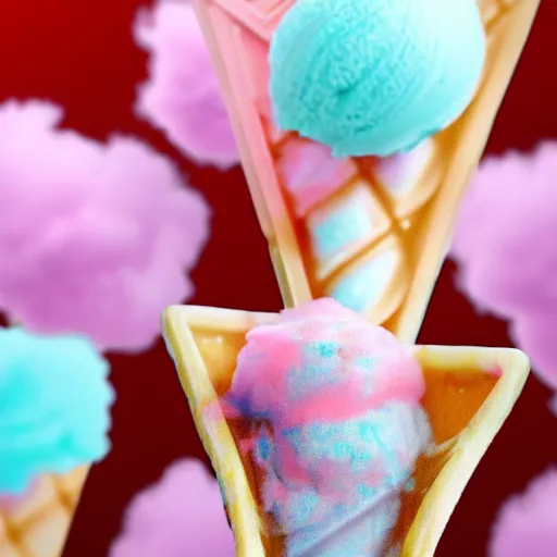 Image similar to waffle cone with cotton candy icecream