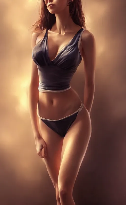 Image similar to full body photo of a gorgeous young woman in the style of stefan kostic, realistic, sharp focus, 8k high definition, insanely detailed, intricate, elegant, art by stanley lau and artgerm