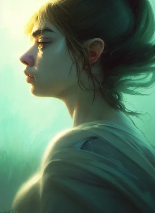 Prompt: side portrait, imogen poots, deathknight, soft, smooth, luminescent, haunting, pale green backlit glow, evil inky swirly ripples, sickly colors, anime, realistic shaded lighting poster by greg rutkowski, magali villeneuve, artgerm, jeremy lipkin, michael garmash and, rey