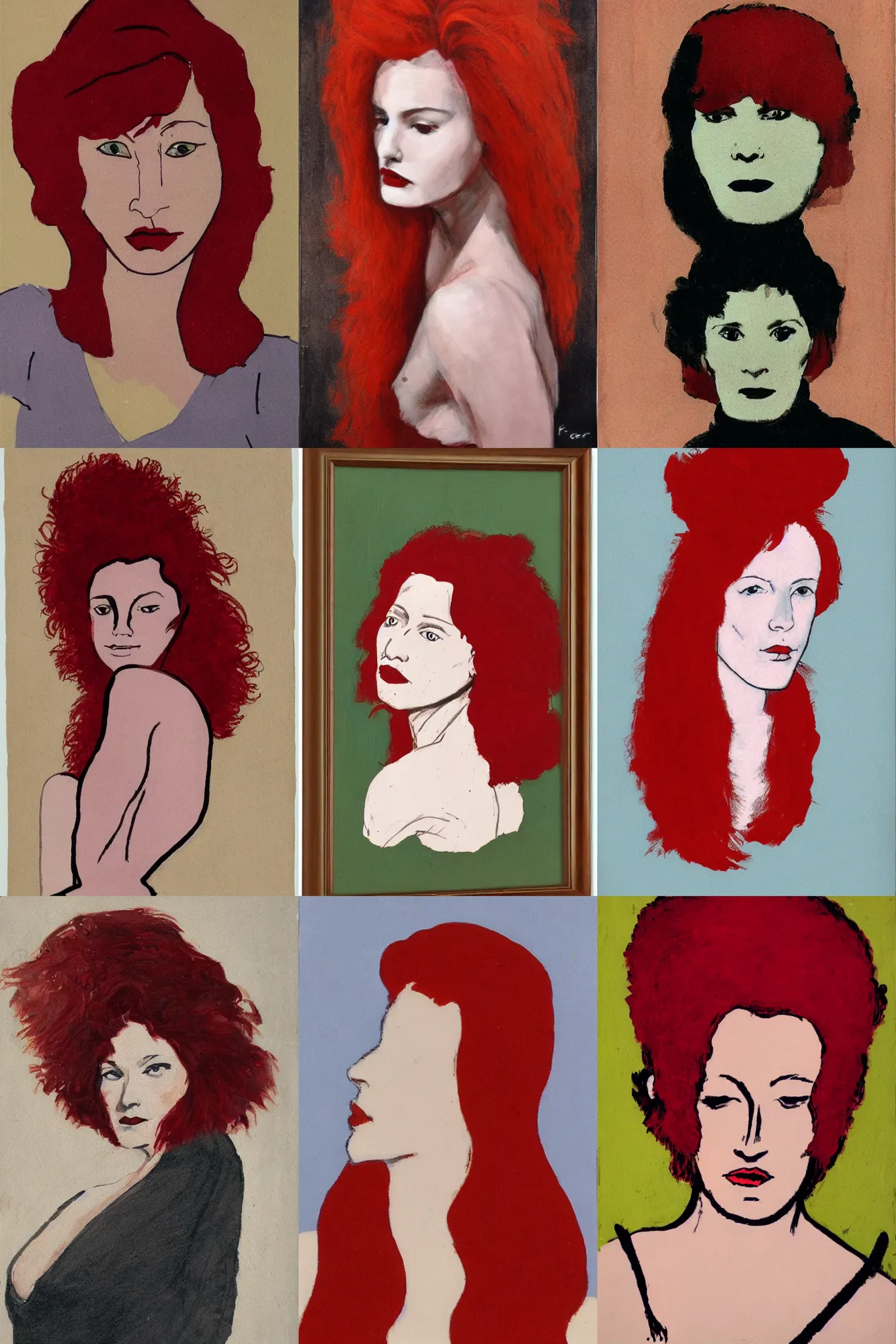 Prompt: Woman with red hair, portrait by Frank Miller