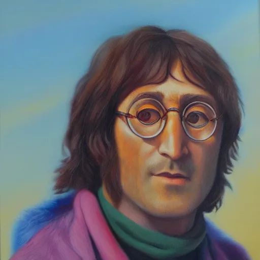 Image similar to A portrait of John Lennon, oil painting, majestic, detailed, high resolution