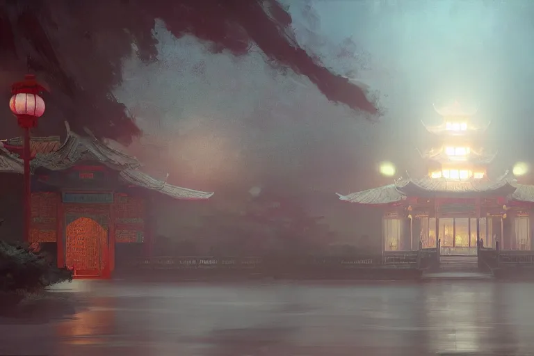 Prompt: Chinese palace, cinematic lighting, dramatic atmosphere, by Craig Mullins, 4k resolution, trending on artstation