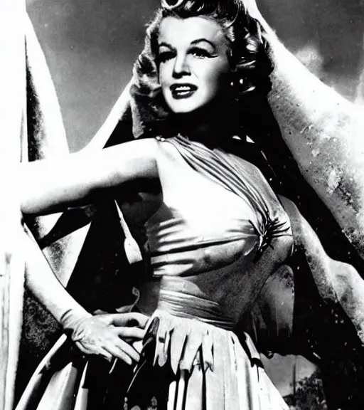 Image similar to a movie still of marlin monroe as princess leigha in the movie star wars