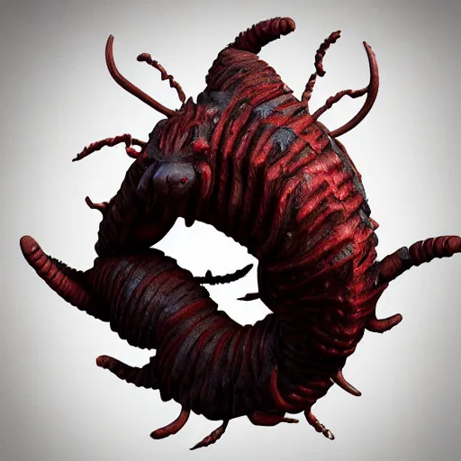 Image similar to corruption worm, art station, concept art, 3D render, horror, dark