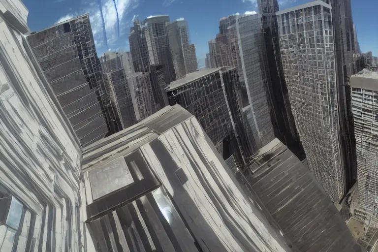 Image similar to first person perspective pov of parkour at high buildings