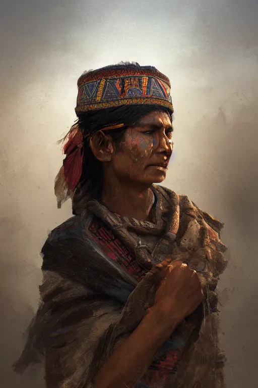 Image similar to aztec citizen, close - up portrait, poor, intricate, elegant, volumetric lighting, scenery, digital painting, highly detailed, artstation, sharp focus, illustration, concept art, ruan jia, steve mccurry