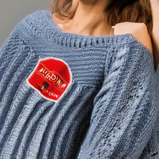 Prompt: an advertisement photo of a sweater with amsterdam sewn onto it