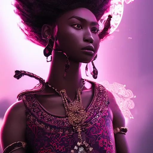 Prompt: portrait of wonderful princess of ruby with dark skin, ornate 8 k gorgeous intricate detailed, accent lighting, dramatic light, octane render