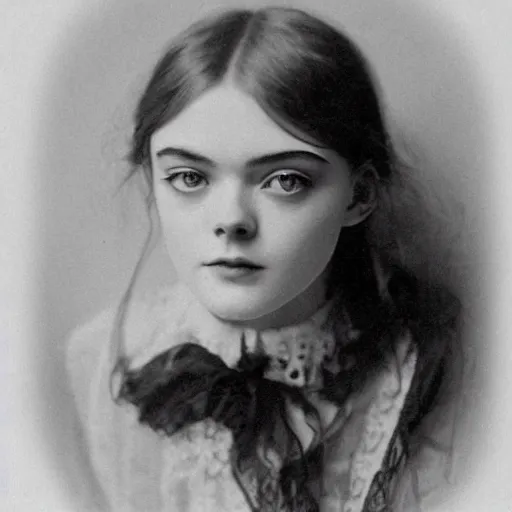 Image similar to headshot edwardian photograph of elle fanning, realistic face, trending on artstation, 1 9 1 0 ss, 1 9 0 0 s, 1 9 2 0 s, grainy, victorian, detailed, slightly blurry