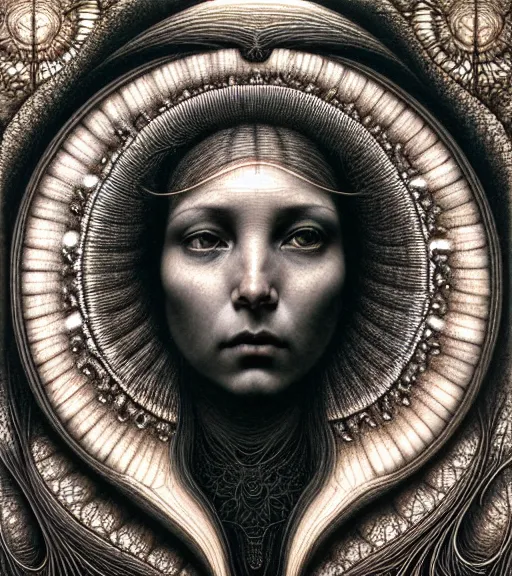 Prompt: detailed realistic beautiful scarab goddess face portrait by jean delville, gustave dore, iris van herpen and marco mazzoni, art forms of nature by ernst haeckel, art nouveau, symbolist, visionary, gothic, neo - gothic, pre - raphaelite, fractal lace, intricate alien botanicals, ai biodiversity, surreality, hyperdetailed ultrasharp octane render