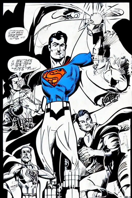 Image similar to a mechanical superman being activated in a top secret government lab, in the style of neal adams