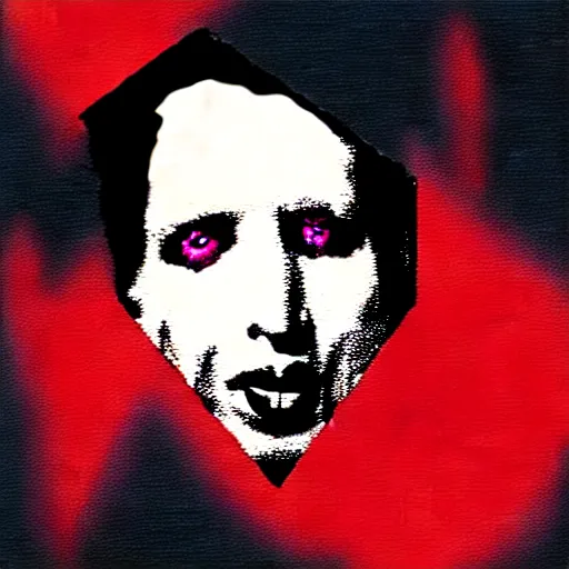 Image similar to painting on a badge!!!!, photo of a marilyn manson, punks not dead!!!!, exploited!!, clash, junk yard, rats!!, god save the queen!!!, punk rock album cover art style, grunge, no future!!!!