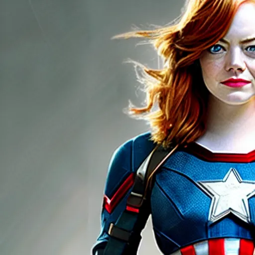 Image similar to Emma Stone as captain America