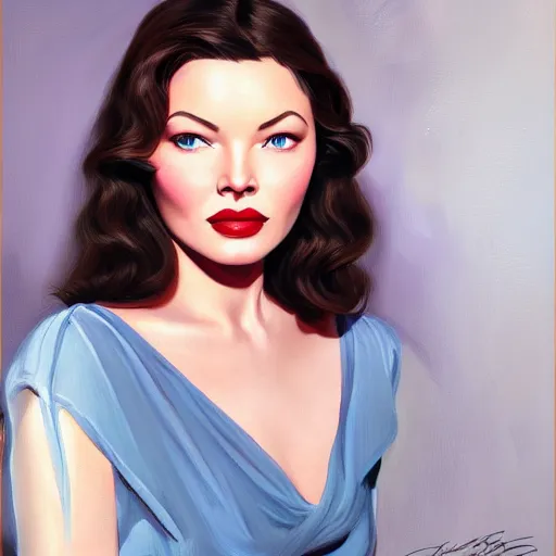 Prompt: young beautiful Gene Tierney color studio publicity photo , tight face shot portrait, highly detailed, painting, artstation, concept art, illustration, art , by graydon parrish