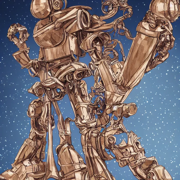 Image similar to a medieval robot made of wood dressed like sailor moon, award - winning digital art